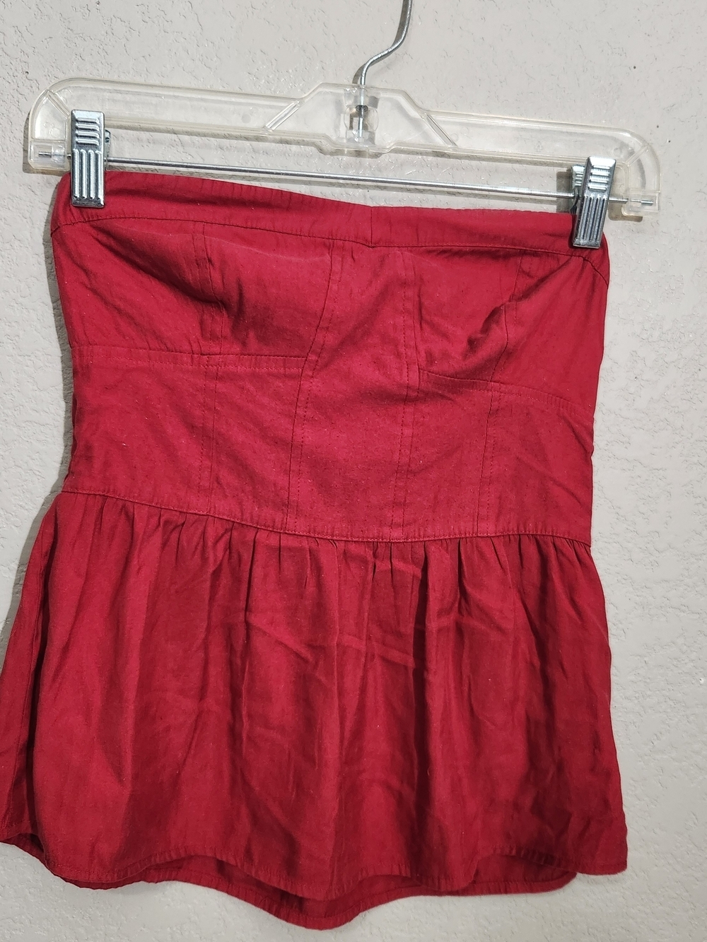 American Eagle Outfitters Strapless Burgendy Red Peplum Tube Top